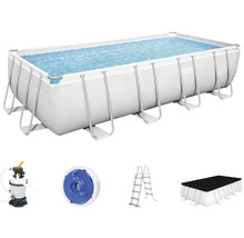 Kit de piscine hors sol, piscine tubulaire Bestway carré 488x244x122 cm avec groupe de filtration à sable, doseur ChemConnect, échelle et bâche de recouvrement gris-thumb-5