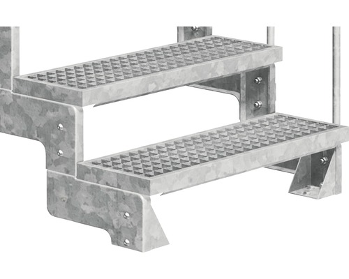 Metalltreppe mit zwei Stufen und rutschfestem Tränenblech