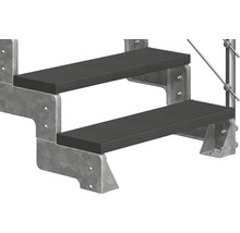 Zweistufige Treppe aus Metall mit geriffelten Stufen