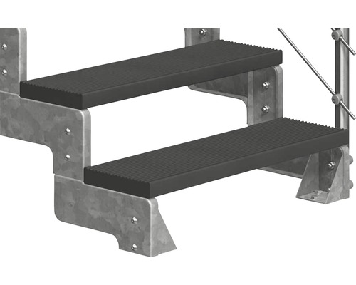 Zweistufige Treppe aus Metall mit geriffelten Stufen