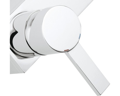 Mitigeur monocommande apparent en métal, vue de dessus