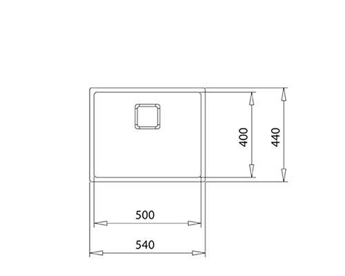 Technische Zeichnung eines Spülbeckens mit Maßangaben.