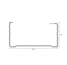 Schéma d''un profilé en chapeau avec des dimensions de 50 mm de hauteur, 100 mm de longueur et 0,6 mm d''épaisseur