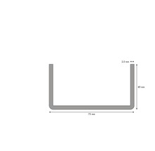 Dimensions d''un profilé en U: 75 mm de large, 40 mm de haut et 2 mm d''épaisseur