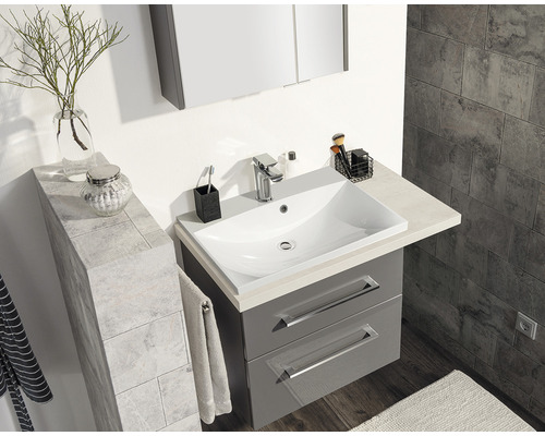 Lavabo pour meuble FACKELMANN Hype3.0 VC 60 46x60 cm blanc Salle de bain avec meuble sous-lavabo, lavabo à poser et robinetterie