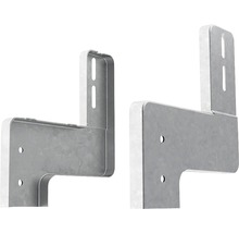 Zwei Metallhalterungen mit Befestigungslöchern