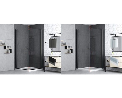 Duschkabine mit Eckeinstieg, bestehend aus Eckeinstiegsprofil und Dichtlippe