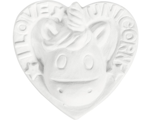 Herzförmige Dekoration mit Einhorn-Motiv und dem Schriftzug ''Love Unicorn''