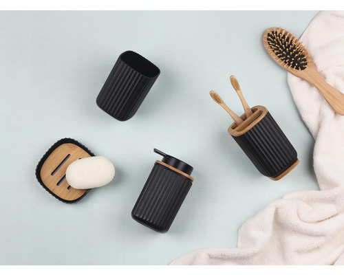 Set de salle de bain avec distributeur de savon, porte-savon, gobelet, porte-brosse à dents et brosse à cheveux