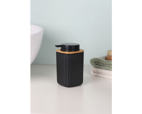 Distributeur de savon noir avec couvercle en bambou pour la salle de bain