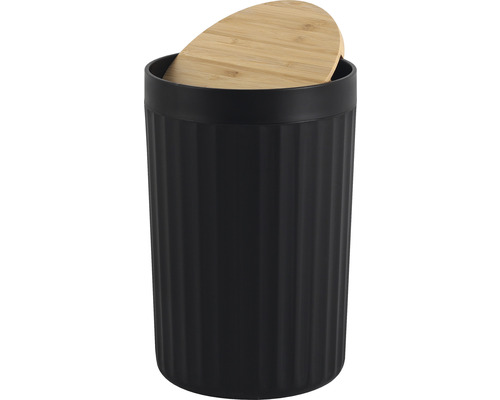 Poubelle noire avec couvercle en bambou