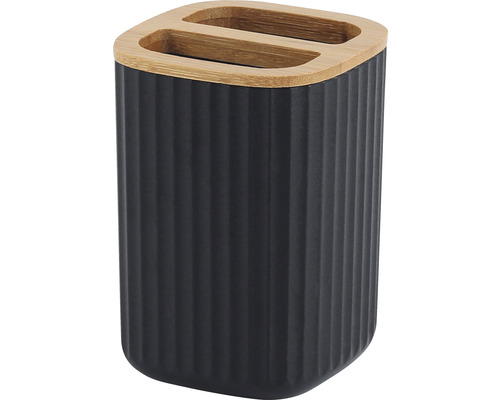 Gobelet à brosse à dents en plastique avec couvercle en bambou