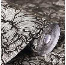 Papier peint intissé 87005-HOR Flock Fleur velours noir blanc
