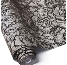 Papier peint intissé 87005-HOR Flock Fleur velours noir blanc