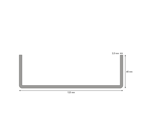 Profilé en U avec des dimensions de 125 mm, 40 mm et 2 mm