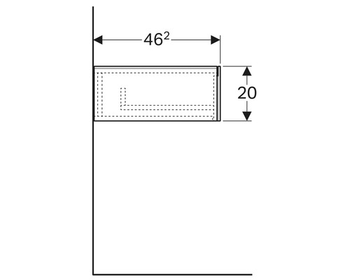 Technische Zeichnung eines Badezimmerschranks mit den Maßen 462 x 20
