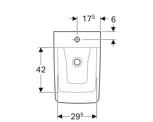 Technische Zeichnung eines WCs mit Maßangaben.