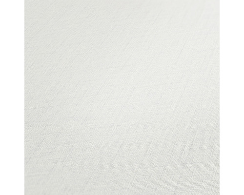 Nahaufnahme einer weißen Vinyltapete mit Textilstruktur.