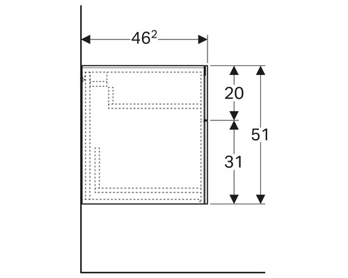 Technische Zeichnung eines Schranks mit Maßangaben