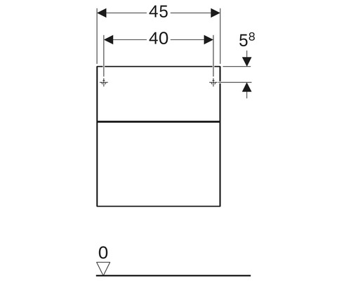 Technische Zeichnung eines Sanitärprodukts mit Maßangaben in Millimetern
