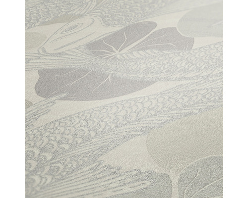 Nahaufnahme einer Tapete mit Fisch- und Blattmuster