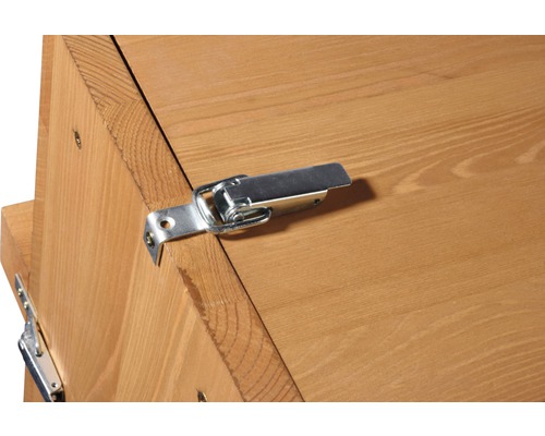 Vue détaillée d''une armoire en bois avec fermeture métallique