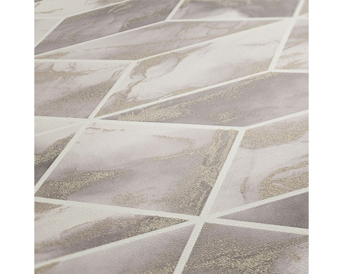 Papier peint aspect marbre et formes géométriques