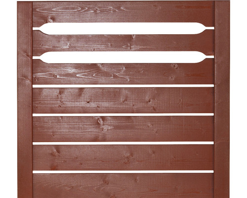 Holzzaun mit horizontalen Brettern und Sichtschlitzen