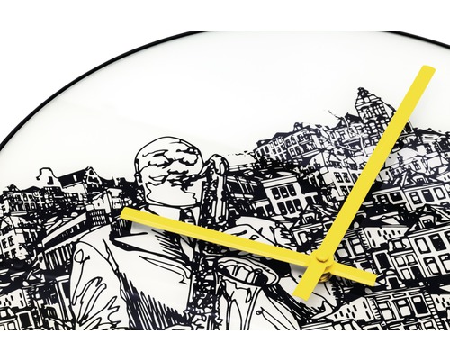 Horloge murale avec saxophoniste et paysage urbain