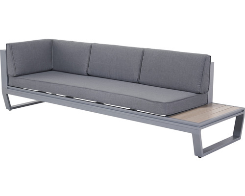 Gartensitzbank mit Aluminiumrahmen und grauen Polstern