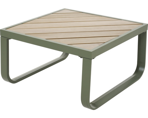 Table de jardin carrée avec lattes en bois et cadre en métal