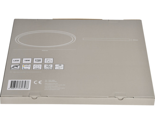 Verpackung einer LED Lampe mit 18 Watt Leistung und 2700 Lumen Lichtstrom