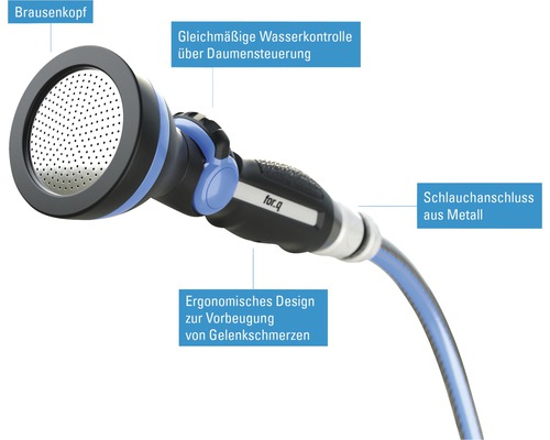Gartenschlauch Sprühkopf mit ergonomischem Design und Metallanschluss