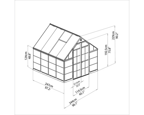 Dessin technique d''une serre avec dimensions
