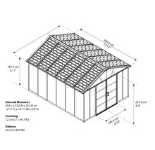 Abri de jardin Palram – Canopia Yukon 11x13 avec toit en polycarbonate sans sol 333 x 396 cm gris