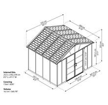 Abri de jardin Palram – Canopia Yukon 11x9 avec toit en polycarbonate et plancher 333 x 272 cm gris