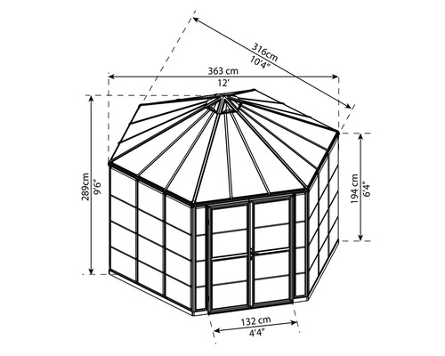 Dessin technique d''un pavillon avec dimensions