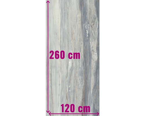 Carrelage XXL sol et mur en grès cérame fin Marblewood Indiago poli 120 x 260 cm 7 mm