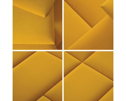 Nahaufnahme von gelben Akustikpaneelen mit geometrischem Muster zur Schallabsorption