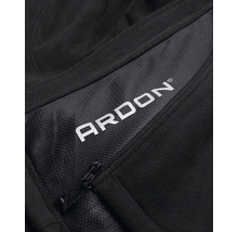 Vue détaillée d''une veste de travail noire avec le logo Ardon et une fermeture éclair