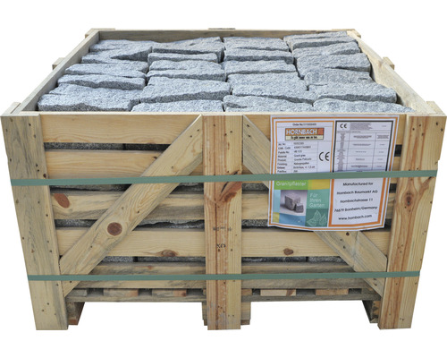Granitpflastersteine in Holzkiste