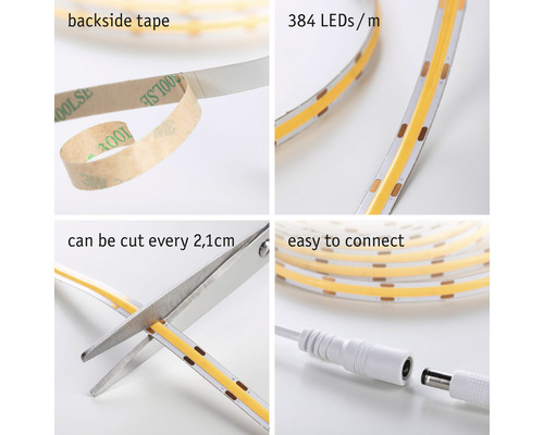 LED-Streifen mit rückseitigem Klebeband, 384 LEDs pro Meter, alle 2,1 Zentimeter zuschneidbar und einfach zu verbinden