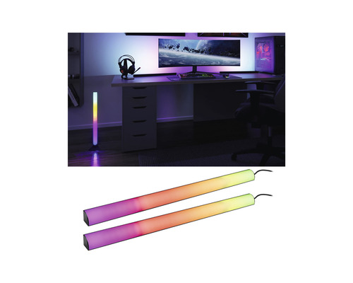 Dekorative LED-Leuchten für ein Spielzimmer mit Schreibtisch, Computer und Gaming-Zubehör