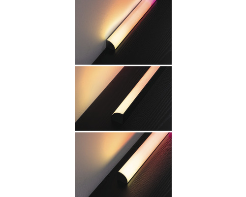 Drei LED-Lichtleisten in verschiedenen Lichtfarben.