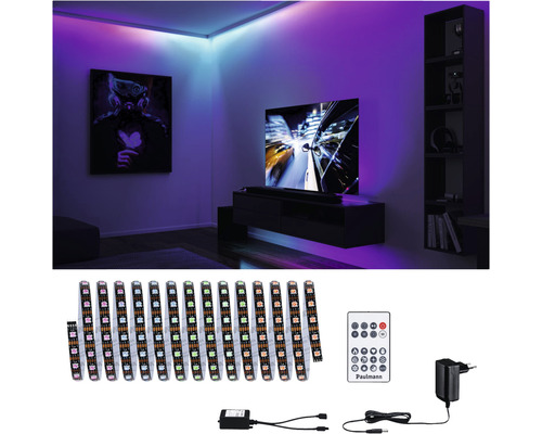 Salon avec éclairage indirect par des bandes LED, télécommande, bloc d''alimentation et commande inclus