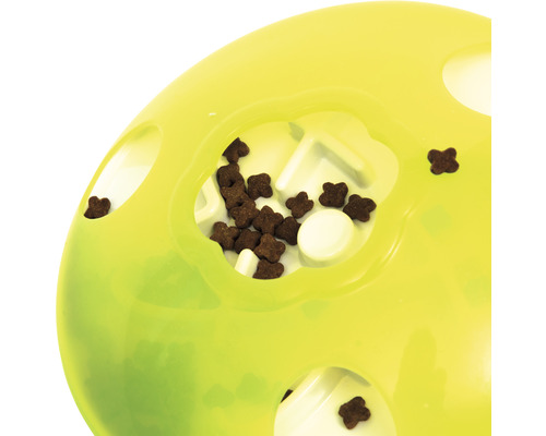 Gelber Futterball mit Hunde Snacks