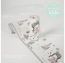 Selbstklebende Kinderzimmer Bordüre mit Prinzessinnen Motiven, 15,5 cm hoch und 500 cm lang, geeignet für leicht strukturierte Wände