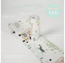 Kinderzimmer Bordüre mit Tiermotiven, selbstklebend, 15,5 cm hoch und 500 cm lang
