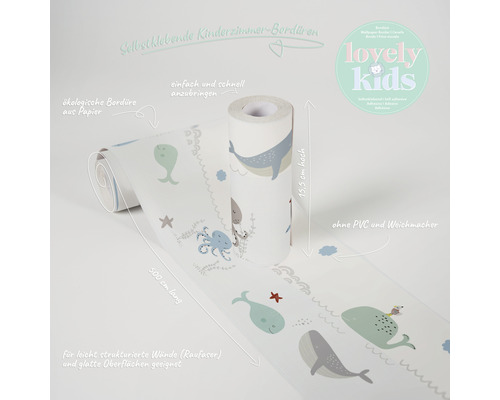 Selbstklebende Kinderzimmer Bordüre mit Tiermotiv, 15,5 cm hoch und 500 cm lang