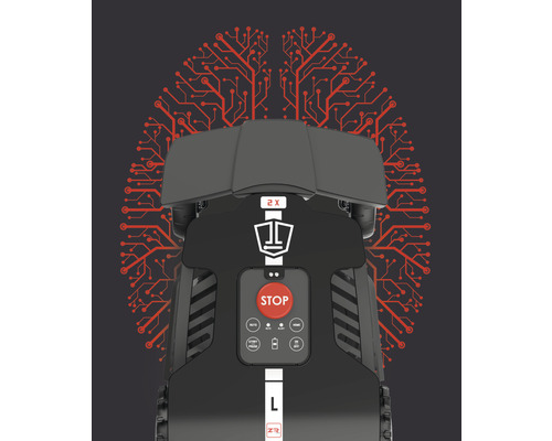 Robot tondeuse avec circuit numérique en arrière-plan